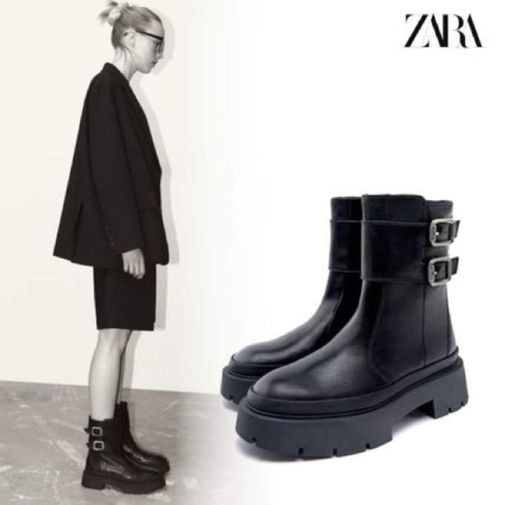 Price Firm - ZARA Leather Buckled Boots